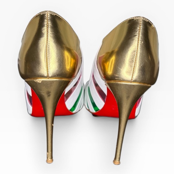 Christian Louboutin Gold and Multicolor Heels Size 38 - Picture 2 of 11